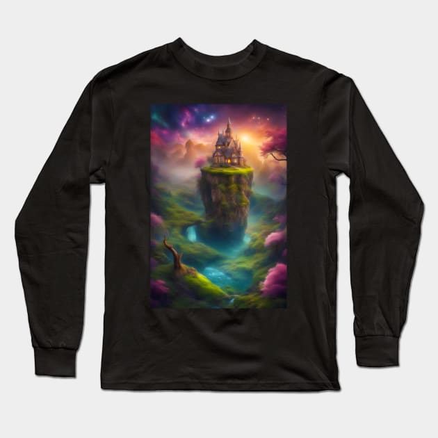 Abandoned Castle on Rocky Pillar Long Sleeve T-Shirt by JDI Fantasy Images